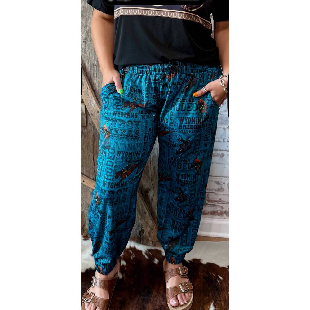 NEW STERLING KREEK dear rodeo western style jogger in turquoise